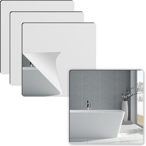 4 Pièces Miroirs Muraux Auto adhésifs, Carreaux de Miroir 20 x 20 cm Amovible Autocollant Acryliques Décoratif pour Décoration de la Maison, Salle de Bain, Chambre