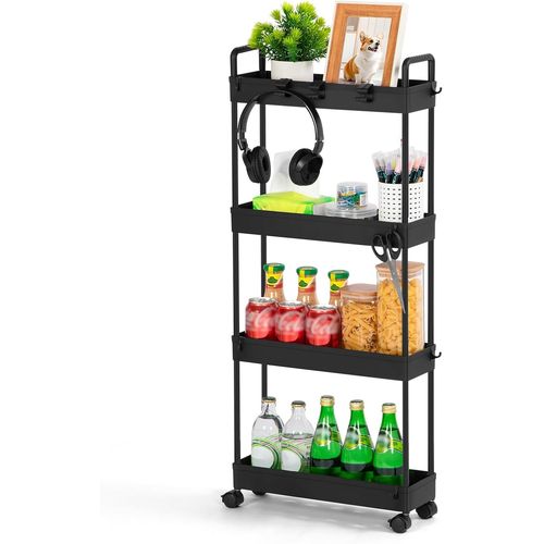 Cap-Chariot De Cuisine À 3 Niveaux,Desserte À Roulettes Multifonctionnel Mobile Étagère,Étagère De Cuisine,Étagère De Cuisine Avec Roulettes,Pour Salle De Bain,Chambre,Noir,38.8 X 12.5 X 90.7cm