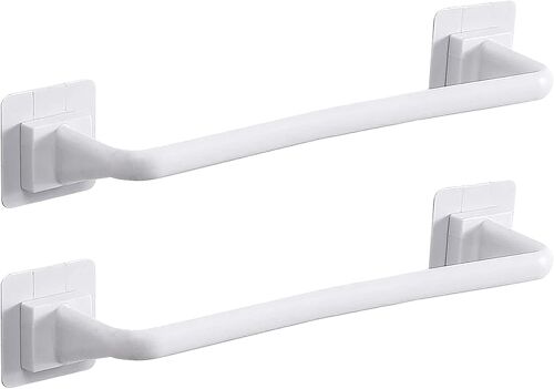 2 barres porte-serviettes en plastique - Support mural pour couvercle de casserole, support auto-adhésif - Accessoires de salle de bain - Pour cuisine, salle de bain, toilettes - Blanc - 24,5 cm