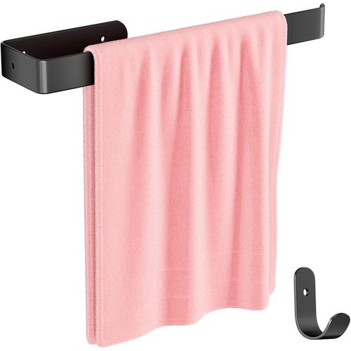 1 pièce 30CM Porte Serviette Salle de Bain et 1 pièce Crochet Combinaison Alliage d'aluminium Mat,Support Serviette Montage Mural Perçage avec Vis Fixes,Barres Porte-Serviettes Noir