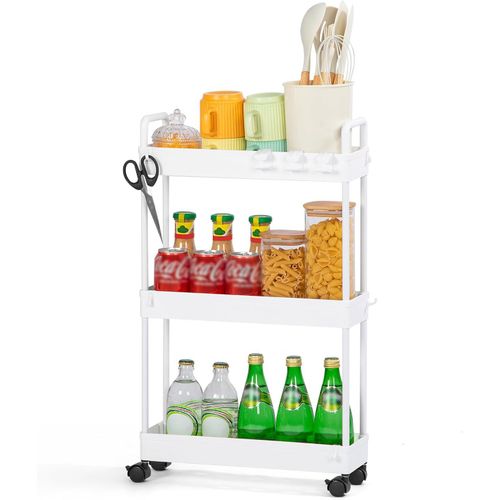 Cap-Chariot De Cuisine À 3 Niveaux,Desserte À Roulettes Multifonctionnel Mobile Étagère,Étagère De Cuisine,Étagère De Cuisine Avec Roulettes,Pour Salle De Bain,Chambre,Blanc,38.8 X 12.5 X 65 Cm