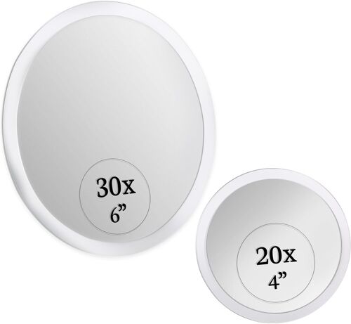 Set of 2 30x and 20x Magnifying Mirrors with Suction Cup, Wall Mirror for Makeup, Small Magnifying Mirror for Bathroom, 15cm x 10cm