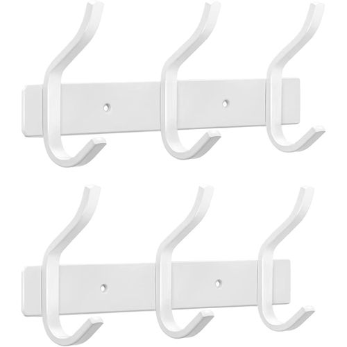 SJZG-Porte Manteau Mural, Portemantea En Acier Inoxydable, Porte Manteaux Avec 3 Crochets Pour Chambre, Salle De Bain, Cuisine (Blanc, 3 Crochets, 2 Pièces)