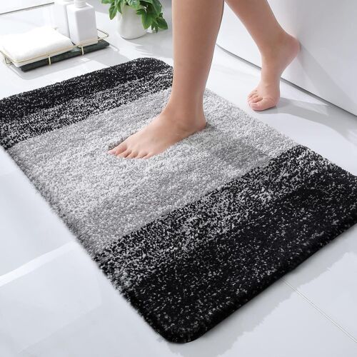 Tapis de Salle de Bain Doux,40 x 60 cm,antidérapant et Lavable,à Poils Longs,en Microfibre absorbante,Noir