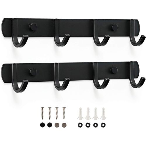 Porte Manteau Mural, Patères Porte Manteaux Design En Acier Inoxydable, Patères Salle De Bains Solide pour Chambre Bureau Noir (4 Hook, 2 Pièces)