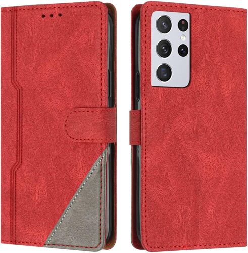 Coque Pour Samsung Galaxy S21 Ultra / S30 Ultra, Housse Etui Portefeuille Cuir Multifonction, Fermeture Magntique Clapet [Fonction Support] Flip Compatible Avec Samsung S21 Ultra (Rouge)