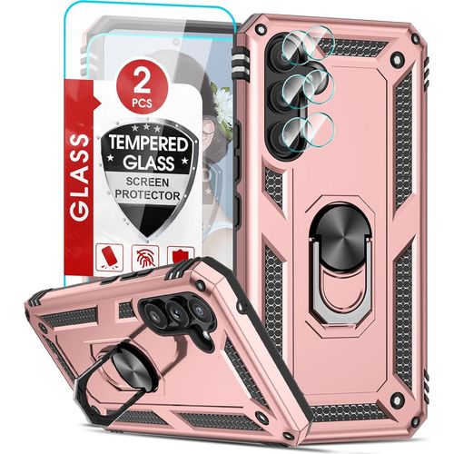TIANYI-Coque pour Samsung Galaxy A54 5G avec 2 Verre Trempé et 2 Protection Camera, Anneau Support Militaire Anti-Chute Bumper Antichoc Rigide Armure Housse Etui pour Samsung A54 5G Or Rose