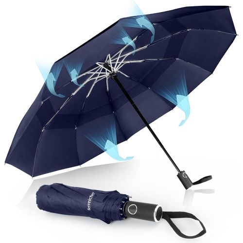 Herreicher Parapluie Pliant Résistant au Vent - Nouveau Automatique Parapluie Solide aux Tempêtes Portable Compact Double Toit Coupe-Vent Ventilé De Voyage Pour Homme et Femme 10 Sections 102cm