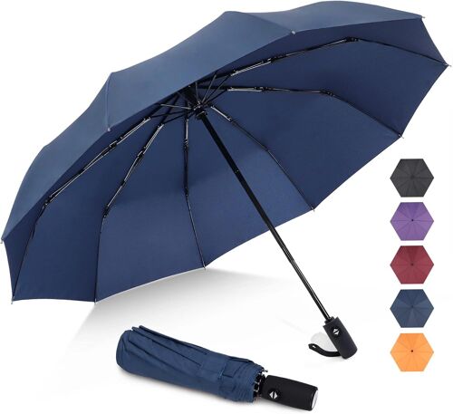 Parapluie Pliant Resistant Au Vent,Mini Noir Parapluies Compact Automatique Pour Homme Femme,10 Côtes Petit Umbrella Paraplui De Poche Solide Anti Tempete