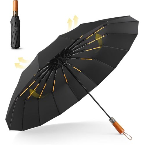Parapluie Pliant Résistant Au Vent, Grand Parapluie, Parapluie Automatique, Parapluie Anti Tempete, Poignée En Bois Véritable Extra
