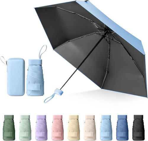 Mini Parapluie Pliable - Parapluie De Voyage Compact Anti-Uv, Coupe-Vent, Avec Housse Capsule - Pour Hommes Et Femme