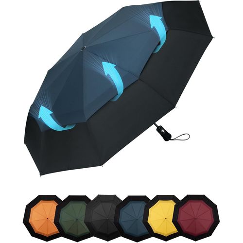 Parapluie Pliant Compact - Parapluie Homme Automatique Resistant Vent, Parapluies Bleu de Voyage Portables, Auvent à Double Ventilation Tissu 210T, Portée 102 cm, 9 Sections