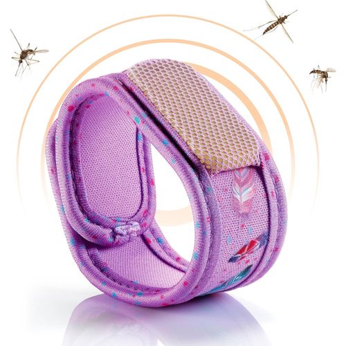 Bracelet Anti-Moustiques - 2 Plaquettes Incluses Aux Huiles Essentielles - 1 Mois De Protection - Sans Deet - Taille Junior 3+ (Plumes) 