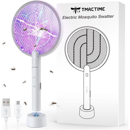 TMACTIME 2 en 1 Raquette Anti Moustique Electrique - 4000V Raquette Moustique Insectes, Rechargeable par USB Éclairage LED avec Batterie, Convenant pour Maison, Chambre à Coucher, Cuisine, Balcon