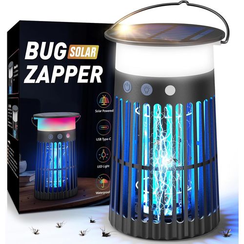 jum-Lampe Anti Moustique Exterieur,Solaire Anti Moustique Electrique 4000Mah Avec Led,4200V Pièges Anti Mouche Rechargeable Pour Exterieur Interieur,Jardin,Cuisine,Chambre