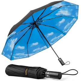 Jfkjg-Techrise Parapluie Pliable, Parapluie Automatique Compact Coupe-Vent Avec 10 Baleines, Ouverture Et Fermeture Automatiques À Un Seul Bouton, Parapluie De Voyage Portable Pour Hommes Et Femmes
