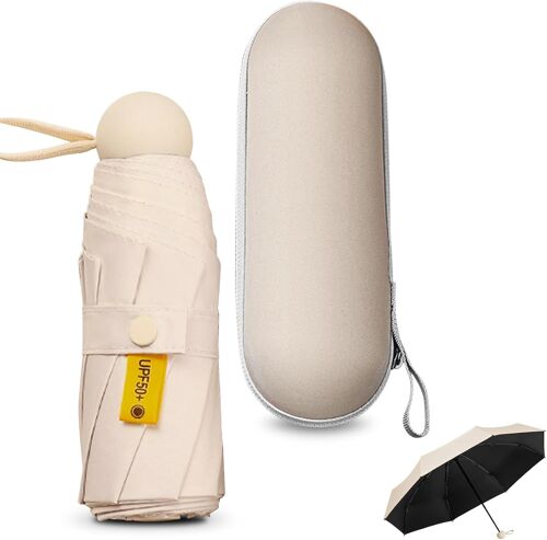 Mini Parapluie Pliable Compact 8 Nervures - Anti-Uv/Coupe-Vent Professionnel Avec Étui De Transport - Ultra-Léger Pour Voyage, Sac À Main & Poche