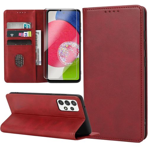 Kal-Coque Pour Samsung Galaxy A52s 5g / Samsung Galaxy A52 5g / A52 4g, Housse En Cuir Pu Flip Pochette Portefeuille Étui Avec Emplacement Carte Samsung A52s 5g / A52 Coque Magnétique, Rouge