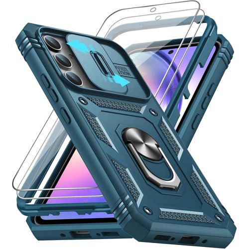 Coque Pour Samsung Galaxy A54 5g (Pas Oppo A54) Avec [2 Verre Trempé], 360° Full Protection De La Caméra En Pc Dur Anti-Chut Renforcée Armor Heavy Duty Antichoc Bumper Housse Etui Pour A54 Bleu