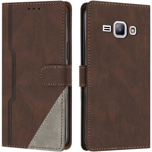 Coque Pour Samsung Galaxy J1/J100 2015, Housse Etui Portefeuille Cuir Multifonction, Fermeture Magntique Clapet Anti-Choc Flip Case Compatible Avec Samsung Galaxy J1/J100 2015 (Marron)