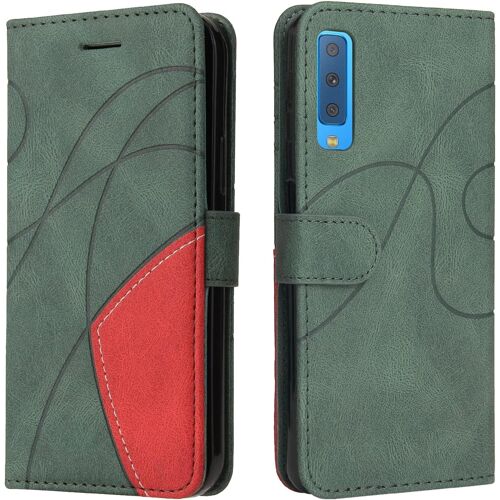 Coque Pour Samsung Galaxy A7 2018 / A750, Etui En Cuir Pu Portefeuille Housse Fermeture Magnétique Und Flip Protection Case Avec Antichoc Tpu, Etui À Rabat, Fentes Pour Cartes (Vert)