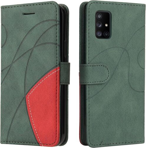 KAL-Coque Pour Samsung Galaxy A71 5G, Etui En Cuir Pu Portefeuille Housse Fermeture Magnétique Und Flip Protection Case Avec Antichoc Tpu, Etui À Rabat, Fentes Pour Cartes (Vert)