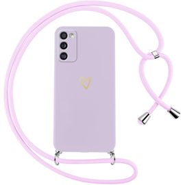 Kal-Coque Pour Samsung Galaxy A41 Avec Cordon De Collier Étui Housse Souple Silicone Avec Motif Coeur Et Portable Lanyard Réglable Antichoc Anti-Chute Bandoulière Lanière Case,Violet