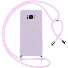 Kal-Coque Pour Samsung Galaxy S8 Avec Cordon De Collier Étui Housse Souple Silicone Avec Motif Coeur Et Portable Lanyard Réglable Antichoc Anti-Chute Bandoulière Lanière Case,Violet