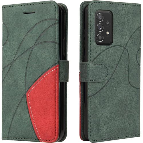 Kal-Coque Pour Samsung Galaxy A52 5g/4g /A52s 5g, Etui En Cuir Pu Portefeuille Housse Fermeture Magnétique Und Protection Case Avec Antichoc Tpu, Etui À Rabat, Fentes Pour Cartes (Vert)