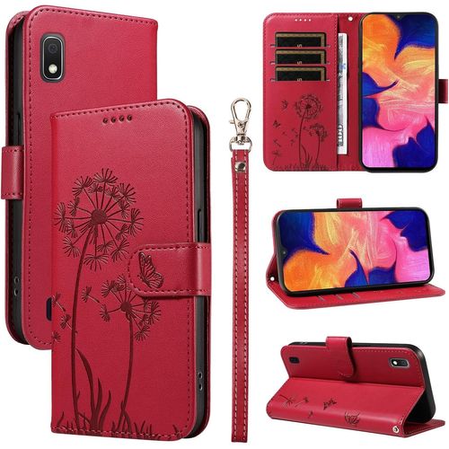 Kal-Coque Pour Samsung Galaxy A10, Housse En Cuir Pu Premium Etui À Rabat Pochette De Portefeuille Avec Porte Carte Étui De Protection Pour Galaxy A10, Rouge