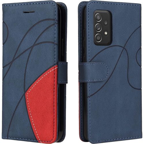 Kal-Coque Pour Samsung Galaxy A52 5g/4g /A52s 5g, Etui En Cuir Pu Portefeuille Housse Fermeture Magnétique Und Protection Case Avec Antichoc Tpu, Etui À Rabat, Fentes Pour Cartes (Bleu)