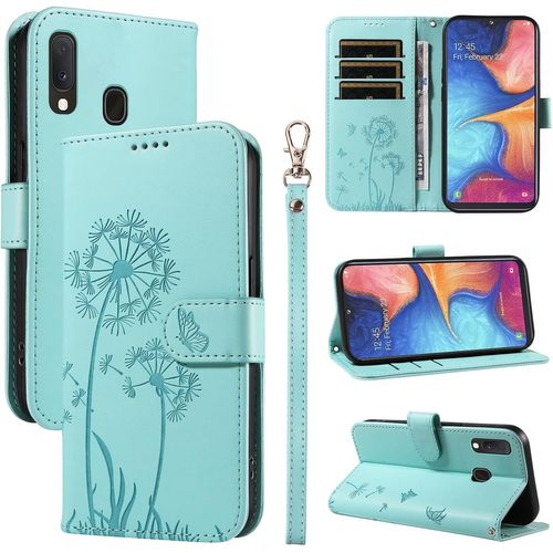 Coque Pour Samsung Galaxy A20e, Housse En Cuir Pu Premium Etui À Rabat Pochette De Portefeuille Avec Porte Carte Étui De Protection Pour Galaxy A20e, Vert