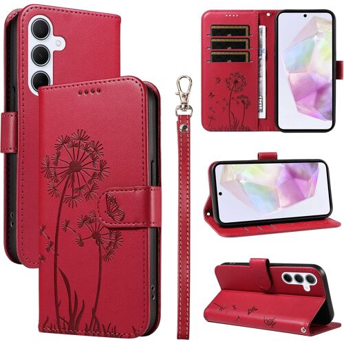 Coque Pour Samsung Galaxy A35 5G, Housse En Cuir Pu Premium Etui À Rabat Pochette De Portefeuille Avec Porte Carte Étui De Protection Pour Galaxy A35 5G, Rouge