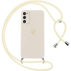 Spwa-Coque Pour Samsung Galaxy A41 Avec Cordon De Collier Étui Housse Souple Silicone Avec Motif Coeur Et Portable Lanyard Réglable Antichoc Anti-Chute Bandoulière Lanière Case,Blanc