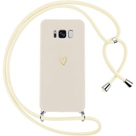 Kal-Coque Pour Samsung Galaxy S8 Avec Cordon De Collier Étui Housse Souple Silicone Avec Motif Coeur Et Portable Lanyard Réglable Antichoc Anti-Chute Bandoulière Lanière Case,Blanc