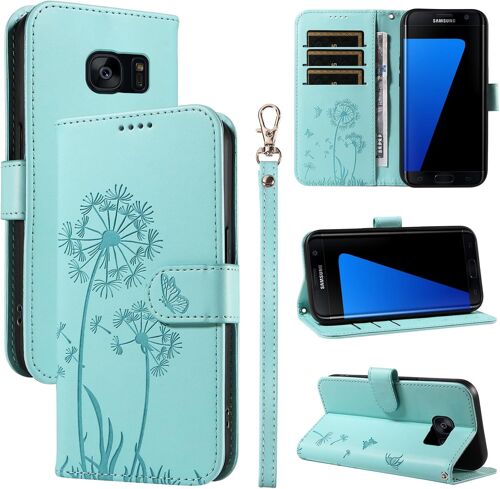 SJZG-Coque Pour Samsung Galaxy S7, Housse En Cuir Pu Premium Etui À Rabat Pochette De Portefeuille Avec Porte Carte Étui De Protection Pour Galaxy S7, Vert