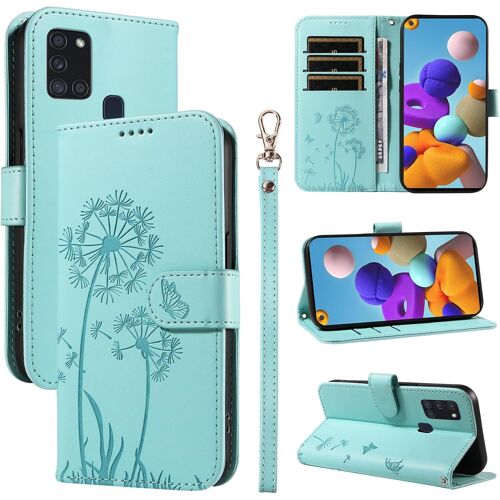 SJZG-Coque Pour Samsung Galaxy A21S, Housse En Cuir Pu Premium Etui À Rabat Pochette De Portefeuille Avec Porte Carte Étui De Protection Pour Galaxy A21S, Vert