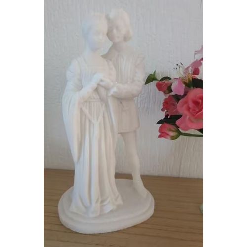 Statuette Roméo Et Juliette En Grès Blanc ou Albâtre - Gravée Roméo E Giulietta Vérona - H25,5 Cm /L14cm/P9 Cm