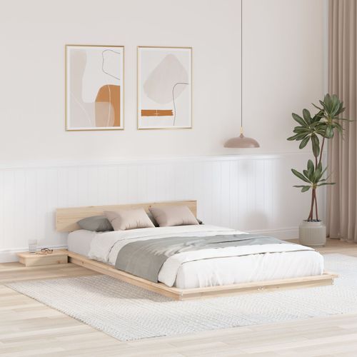 Vidaxl Cadre De Lit Au Sol Avec Tables De Chevet 120x190cm En Bois Massif