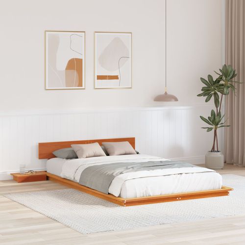 Vidaxl Cadre De Lit Au Sol Avec Tables De Chevet Marron Ciré 120x190cm Bois Massif