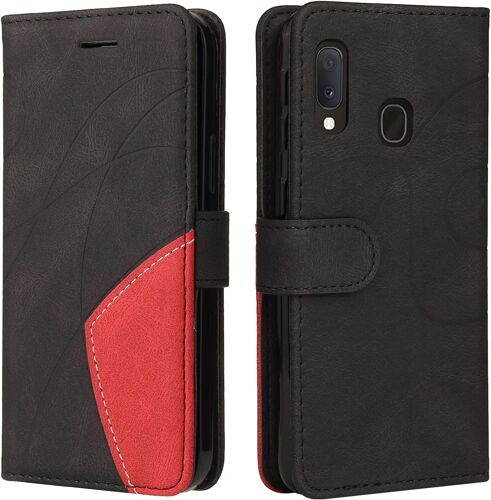SJZG-Coque Pour Samsung Galaxy A20E / A202, Etui En Cuir Pu Portefeuille Housse Fermeture Magnétique Und Flip Protection Case Avec Antichoc Tpu, Etui À Rabat, Fentes Pour Cartes (Le Noir)