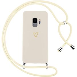 KAL-Coque Pour Samsung Galaxy S9 Avec Cordon De Collier Étui Housse Souple Silicone Avec Motif Coeur Et Portable Lanyard Réglable Antichoc Anti-Chute Bandoulière Lanière Case,Blanc