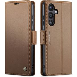 TRAHOO-Coque pour Samsung Galaxy S25 Etui avec [RFID Blocage], Housse en Premium Cuir Pochette Portefeuille Rabat Clapet Case Porte Carte Magnétique Étui pour Samsung Galaxy S25 - Marron