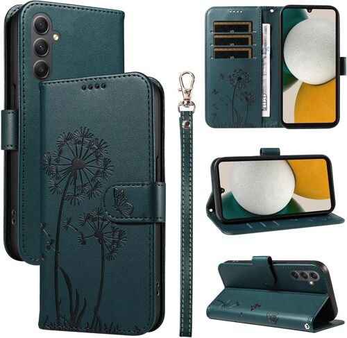 Coque Pour Samsung Galaxy A34 5G, Housse En Cuir Pu Premium Etui À Rabat Pochette De Portefeuille Avec Porte Carte Étui De Protection Pour Galaxy A34 5G, Vert Foncé