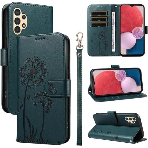 Kalanka-Coque Pour Samsung Galaxy A04s / A13 5g / 4g, Housse En Cuir Pu Premium Etui À Rabat Pochette De Portefeuille Avec Porte Carte Étui De Protection Pour Galaxy A04s / A13 5g, Vert Foncé