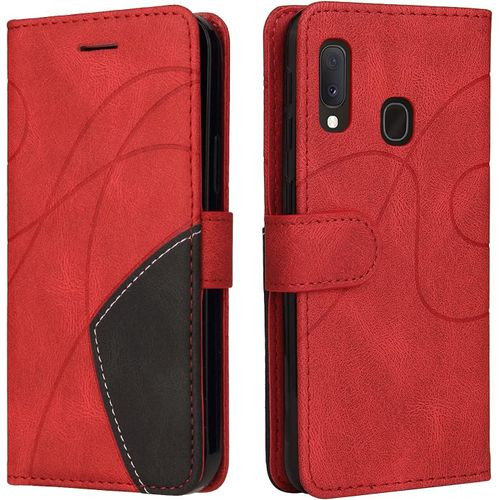 Coque Pour Samsung Galaxy A20e / A202, Etui En Cuir Pu Portefeuille Housse Fermeture Magnétique Und Flip Protection Case Avec Antichoc Tpu, Etui À Rabat, Fentes Pour Cartes (Rouge)