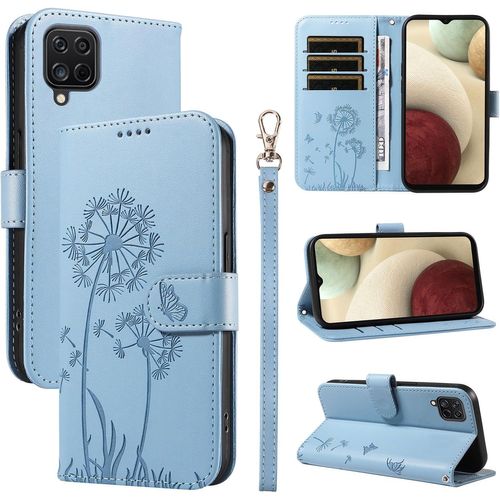 Coque Pour Samsung Galaxy A12 4g / Galaxy M12, Housse En Cuir Pu Premium Etui À Rabat Pochette De Portefeuille Avec Porte Carte Étui De Protection Pour Galaxy A12 4g / M12, Bleu Clair