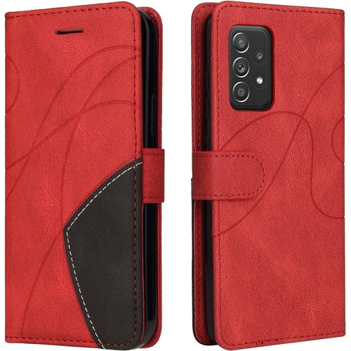 Kal-Coque Pour Samsung Galaxy A52 5g/4g /A52s 5g, Etui En Cuir Pu Portefeuille Housse Fermeture Magnétique Und Protection Case Avec Antichoc Tpu, Etui À Rabat, Fentes Pour Cartes (Rouge)