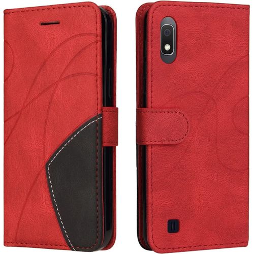 Coque Pour Samsung Galaxy A10 / M10, Etui En Cuir Pu Portefeuille Housse Fermeture Magnétique Und Flip Protection Case Avec Antichoc Tpu, Etui À Rabat, Fentes Pour Cartes (Rouge)
