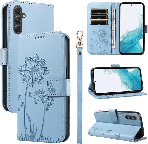 TRAHOO-Coque pour Samsung Galaxy A54 5G, Housse en Cuir PU Premium Etui à Rabat Pochette de Portefeuille avec Porte Carte Étui de Protection pour Galaxy A54 5G, Bleu Clair